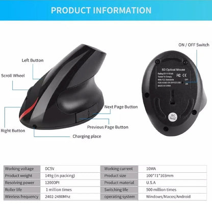 Mouse Inalambrico Vertical Ergonómico